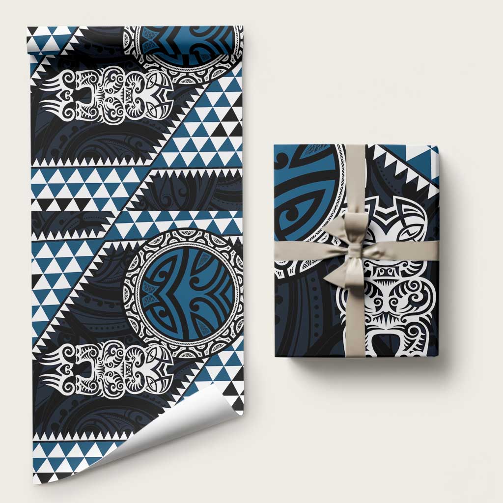 Blue Aotearoa Niho Taniwha Wrapping Paper Maori Mythology Tooth - Taniko Motifs - Polynesian Pride