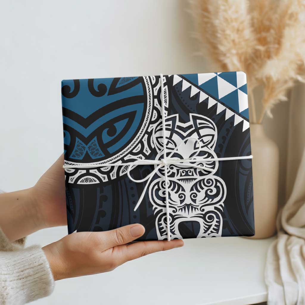 Blue Aotearoa Niho Taniwha Wrapping Paper Maori Mythology Tooth - Taniko Motifs - Polynesian Pride