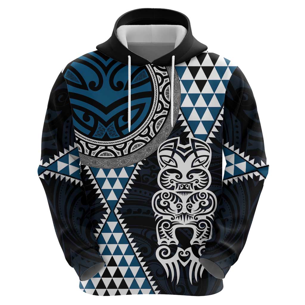 Blue Aotearoa Niho Taniwha Zip Hoodie Maori Mythology Tooth - Taniko Motifs