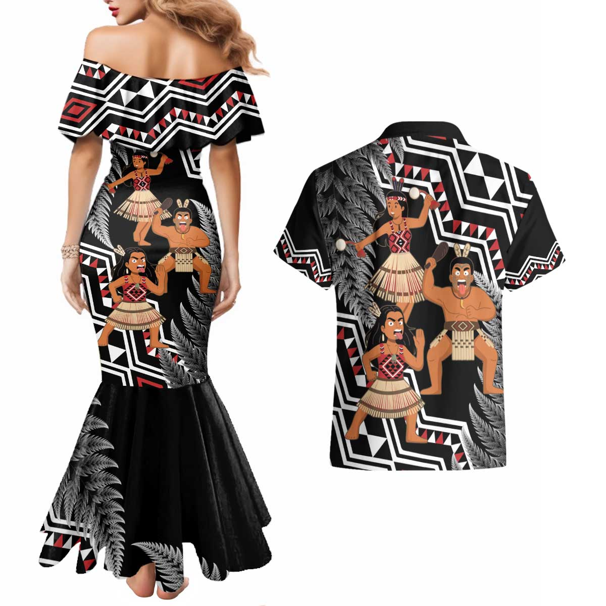 Aotearoa Kapa Haka Couples Matching Mermaid Dress and Hawaiian Shirt 2025 Festival - Traditional Maori Dance