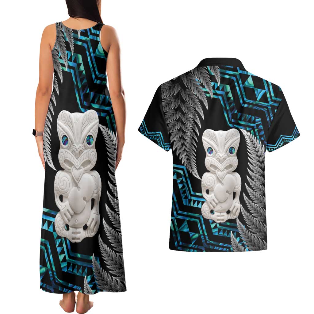Aotearoa Taniko Paua Shell With Hei Tiki Couples Matching Tank Maxi Dress and Hawaiian Shirt