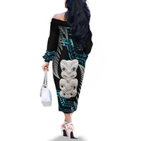 Aotearoa Taniko Paua Shell With Hei Tiki Family Matching Off The Shoulder Long Sleeve Dress and Hawaiian Shirt