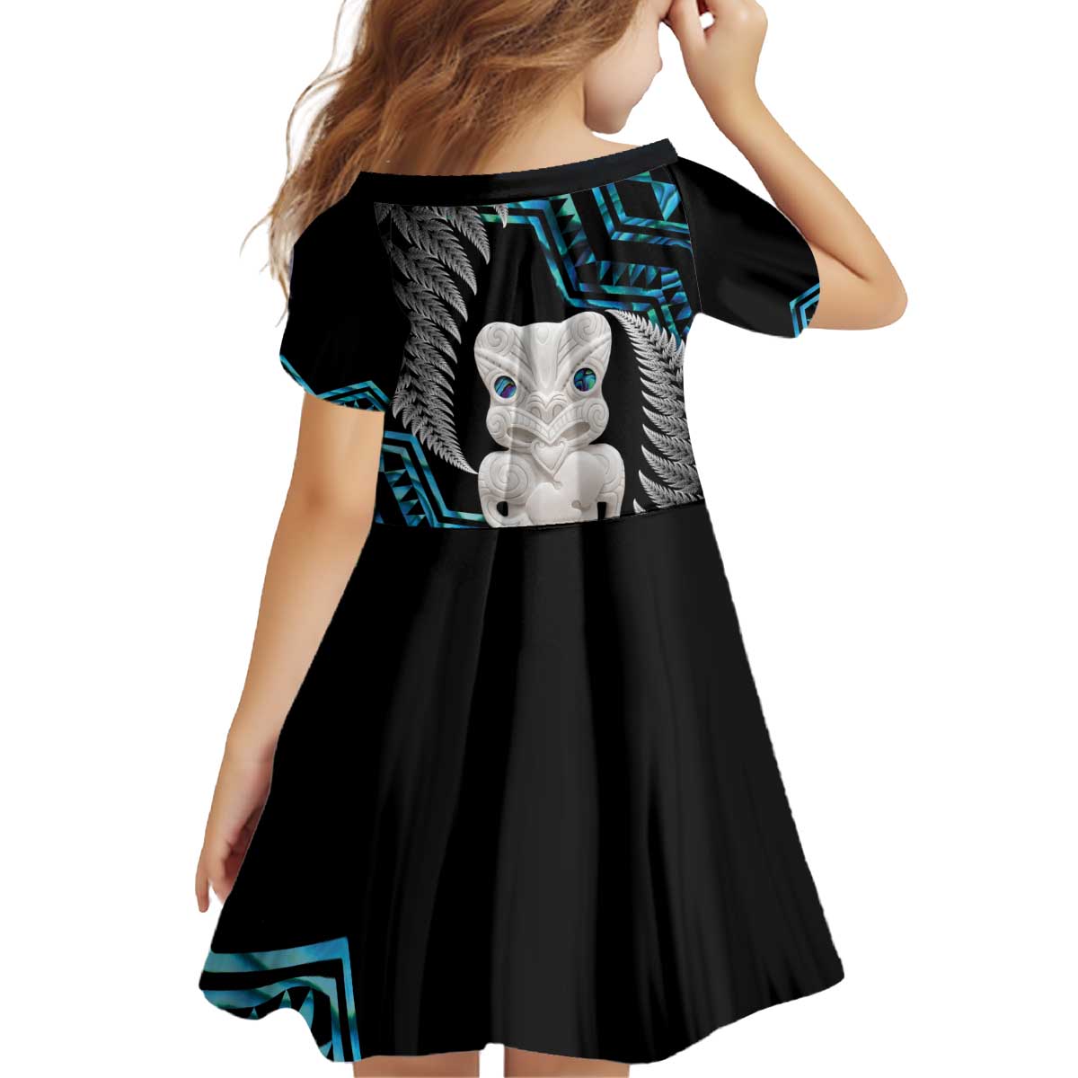 Aotearoa Taniko Paua Shell With Hei Tiki Kid Short Sleeve Dress