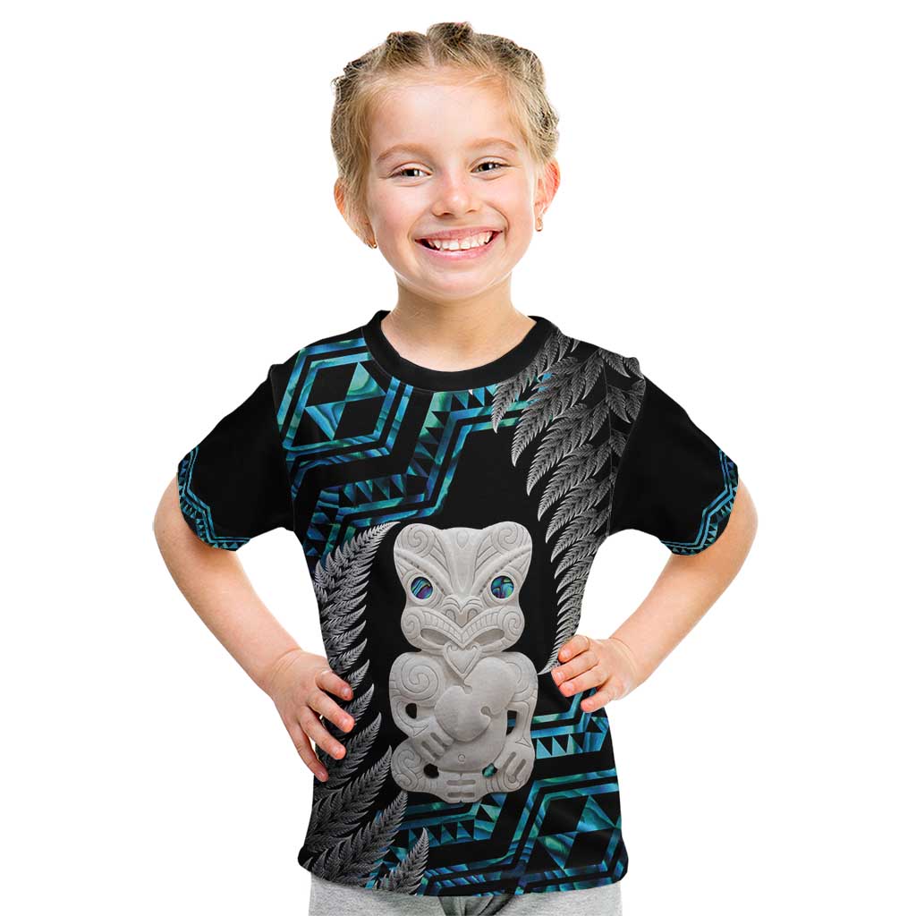 Aotearoa Taniko Paua Shell With Hei Tiki Kid T Shirt LT14 Black - Polynesian Pride