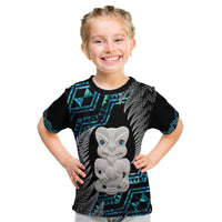 Aotearoa Taniko Paua Shell With Hei Tiki Kid T Shirt LT14 Black - Polynesian Pride