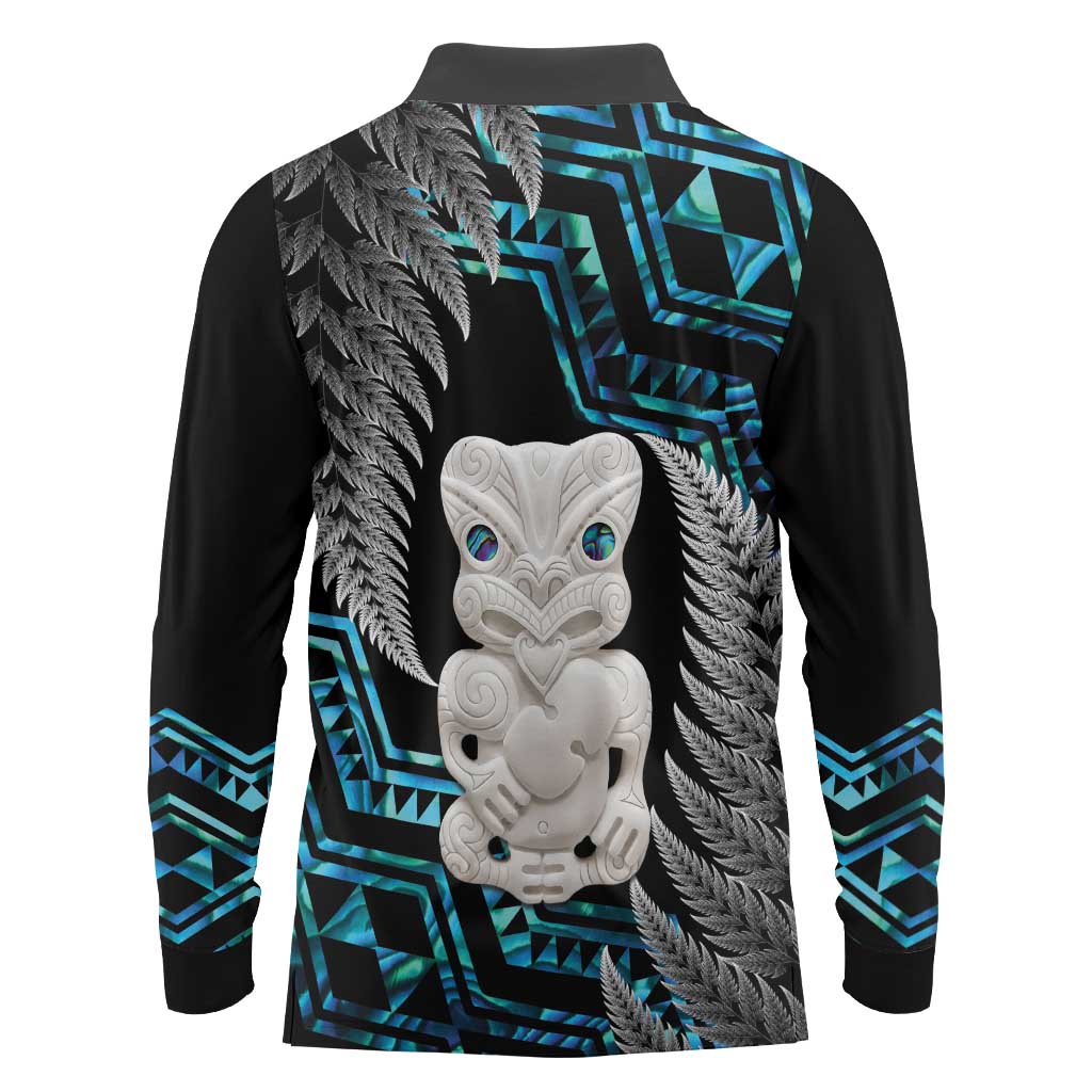 Aotearoa Taniko Paua Shell With Hei Tiki Long Sleeve Polo Shirt LT14 - Polynesian Pride