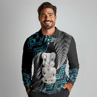 Aotearoa Taniko Paua Shell With Hei Tiki Long Sleeve Polo Shirt LT14 - Polynesian Pride