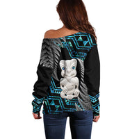 Aotearoa Taniko Paua Shell With Hei Tiki Off Shoulder Sweater