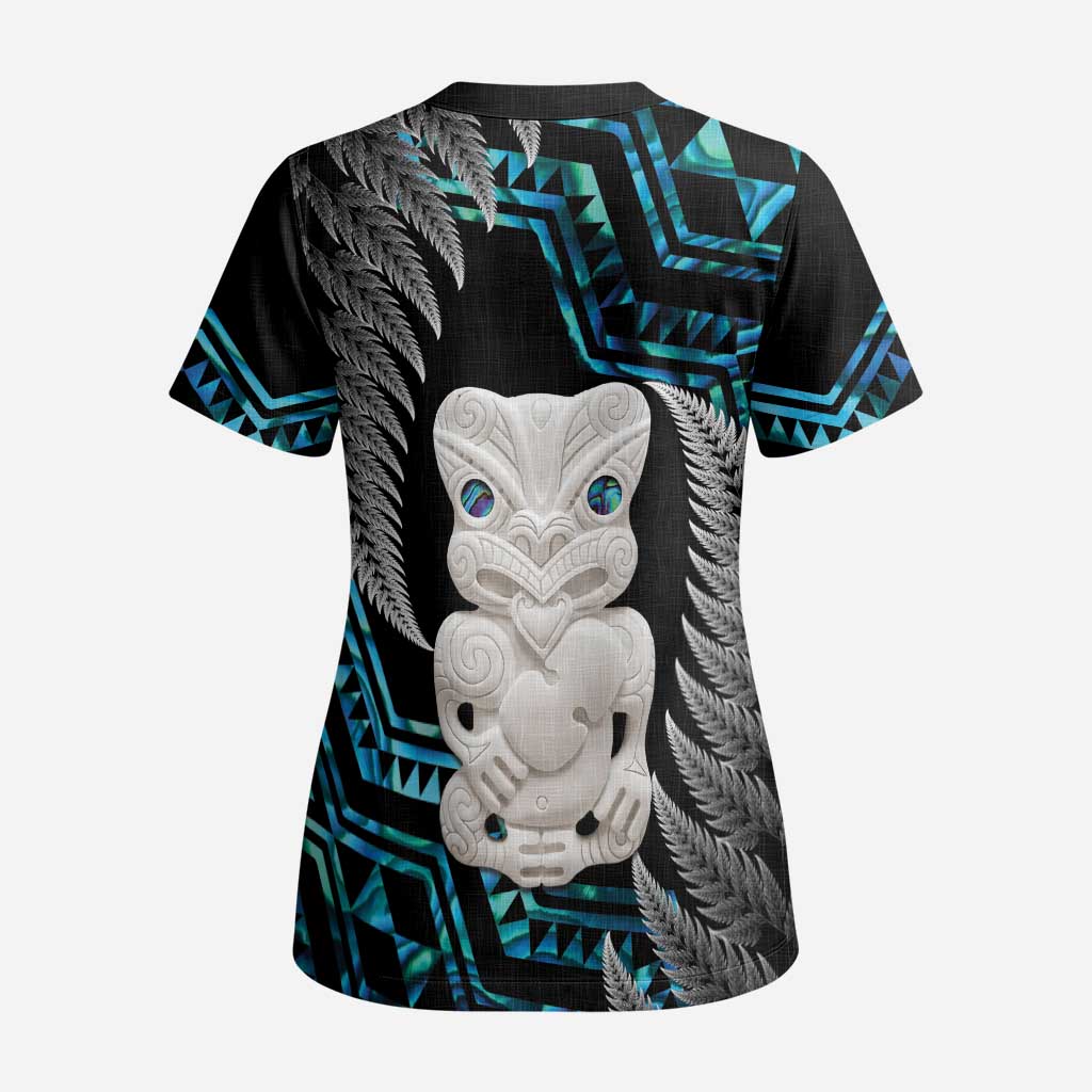 Aotearoa Taniko Paua Shell With Hei Tiki Scrub Top - Polynesian Pride