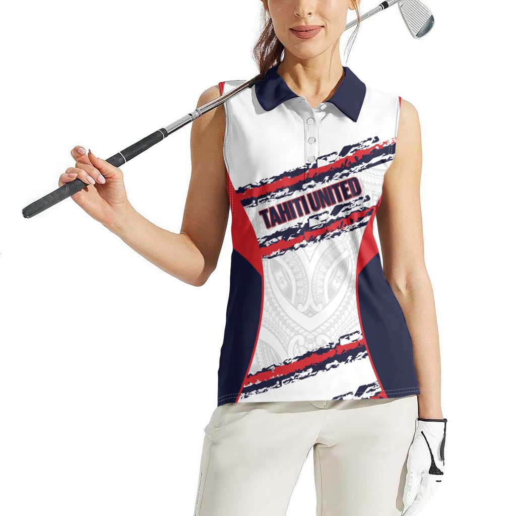 AS Venus Tahiti Football Custom Women Sleeveless Polo Shirt Go Champions Polynesian Pattern
