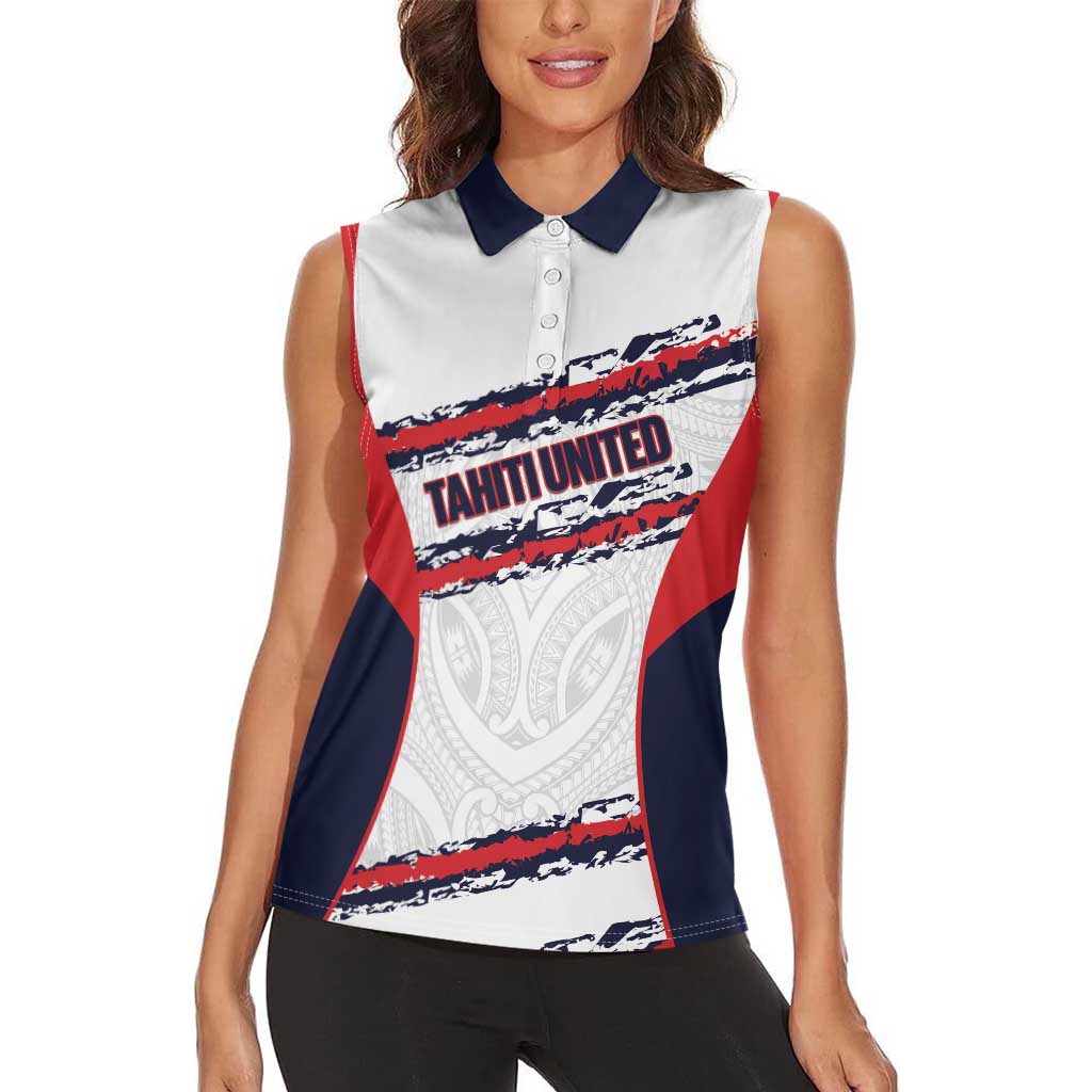 AS Venus Tahiti Football Custom Women Sleeveless Polo Shirt Go Champions Polynesian Pattern