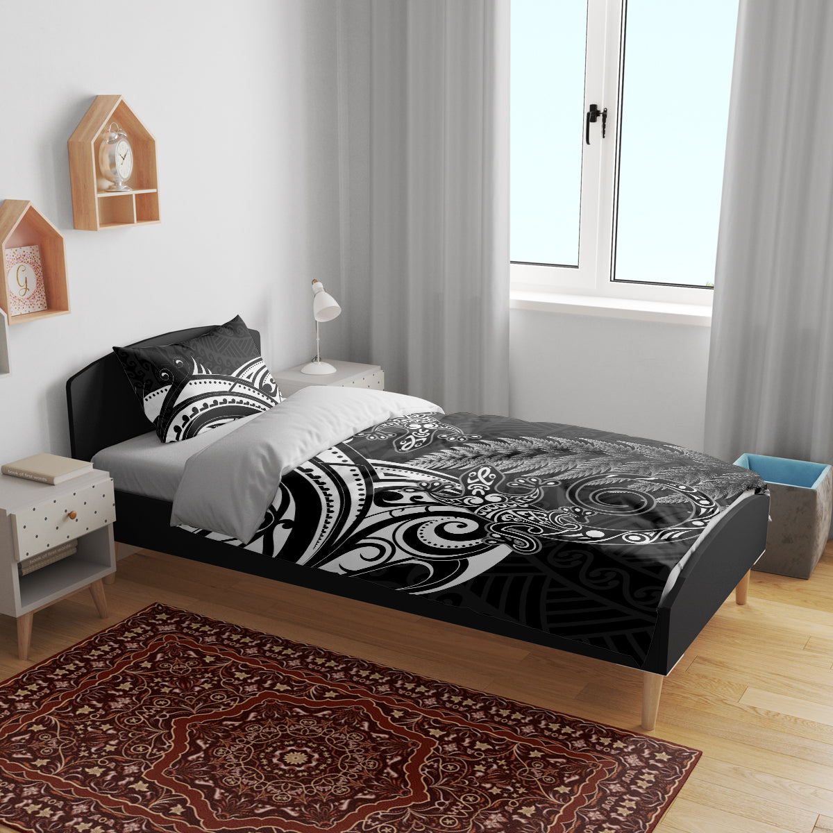New Zealand Lizard Bedding Set Silver Fern Aotearoa Maori