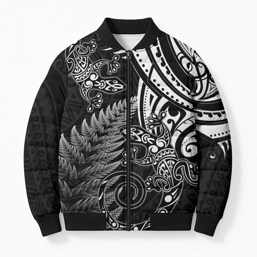 New Zealand Lizard Bomber Puffer Jacket Silver Fern Aotearoa Maori - Polynesian Pride