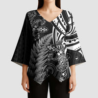 New Zealand Lizard Kimono Sleeve Blouse Silver Fern Aotearoa Maori - Polynesian Pride
