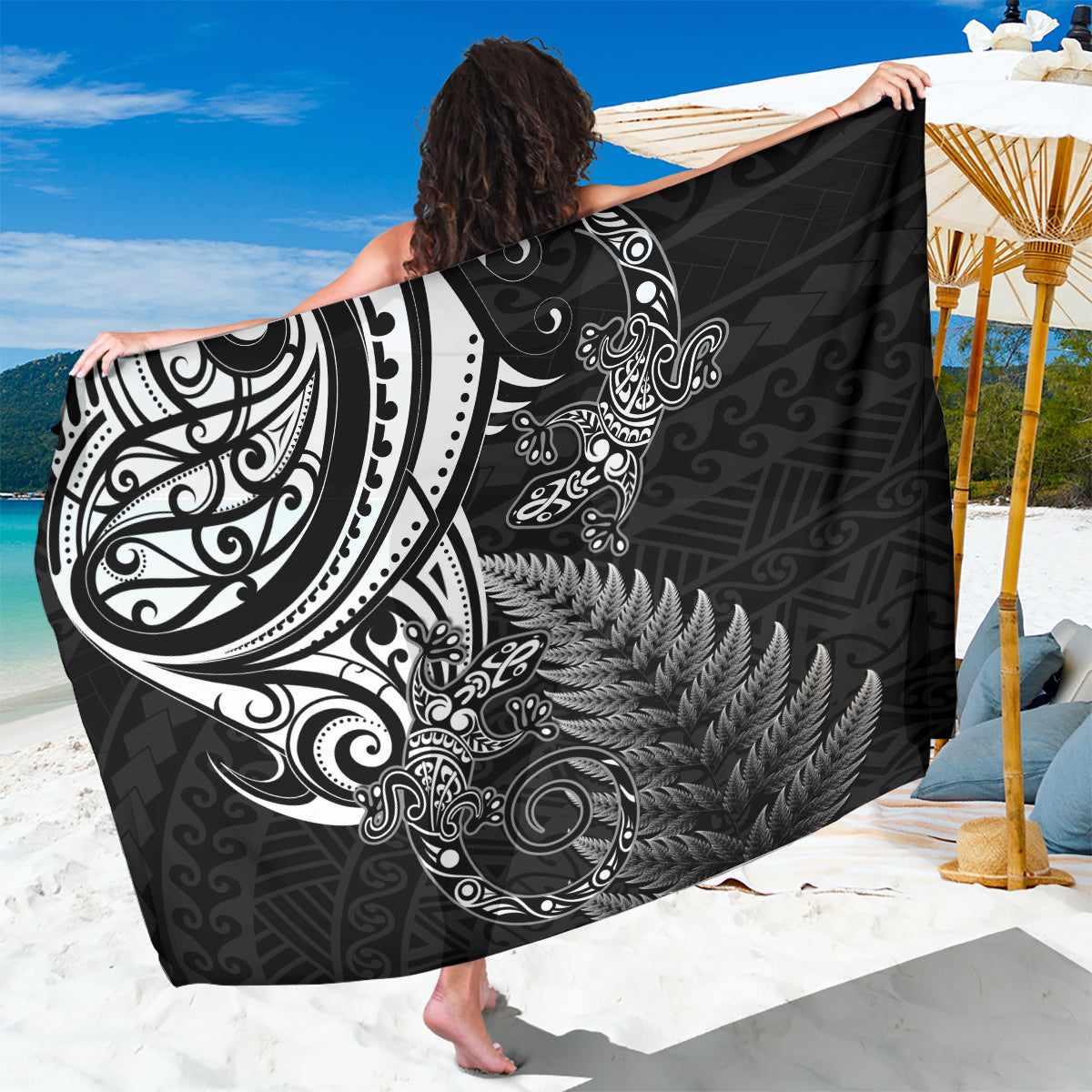 New Zealand Lizard Sarong Silver Fern Aotearoa Maori
