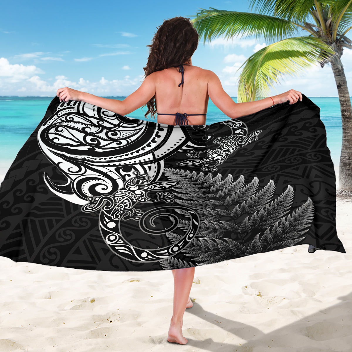 New Zealand Lizard Sarong Silver Fern Aotearoa Maori