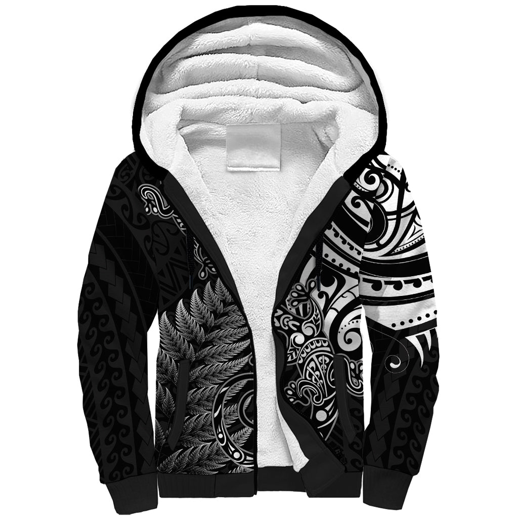 New Zealand Lizard Sherpa Hoodie Silver Fern Aotearoa Maori LT14 Unisex Black - Polynesian Pride