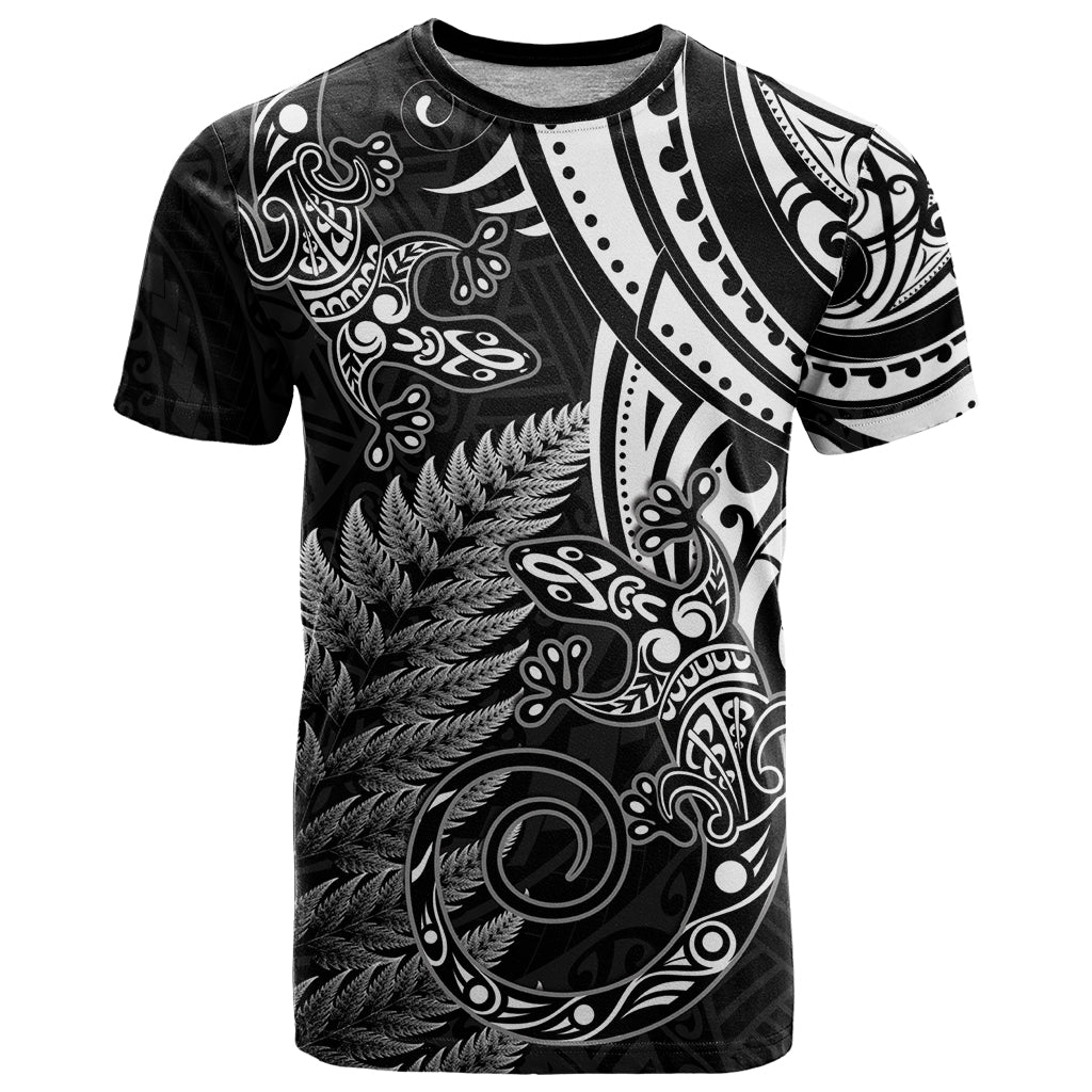New Zealand Lizard T Shirt Silver Fern Aotearoa Maori LT14 Black - Polynesian Pride