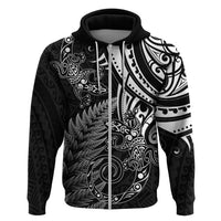 New Zealand Lizard Zip Hoodie Silver Fern Aotearoa Maori LT14 Zip Hoodie Black - Polynesian Pride
