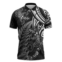 New Zealand Lizard Zipper Polo Shirt Silver Fern Aotearoa Maori - Polynesian Pride