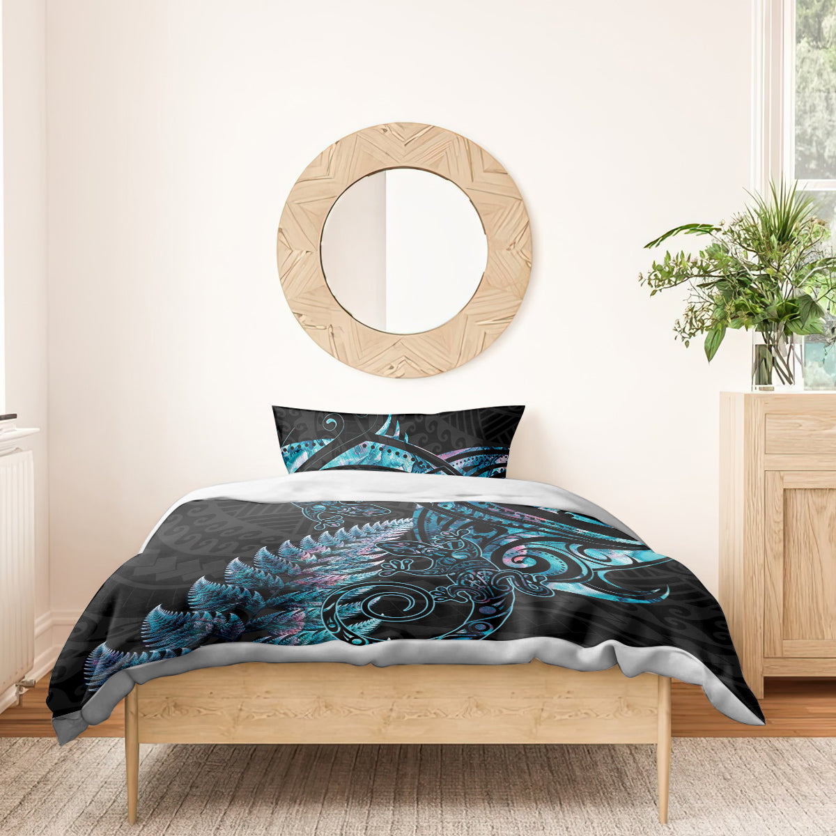 New Zealand Lizard Bedding Set Silver Fern Aotearoa Maori With Paua Shell