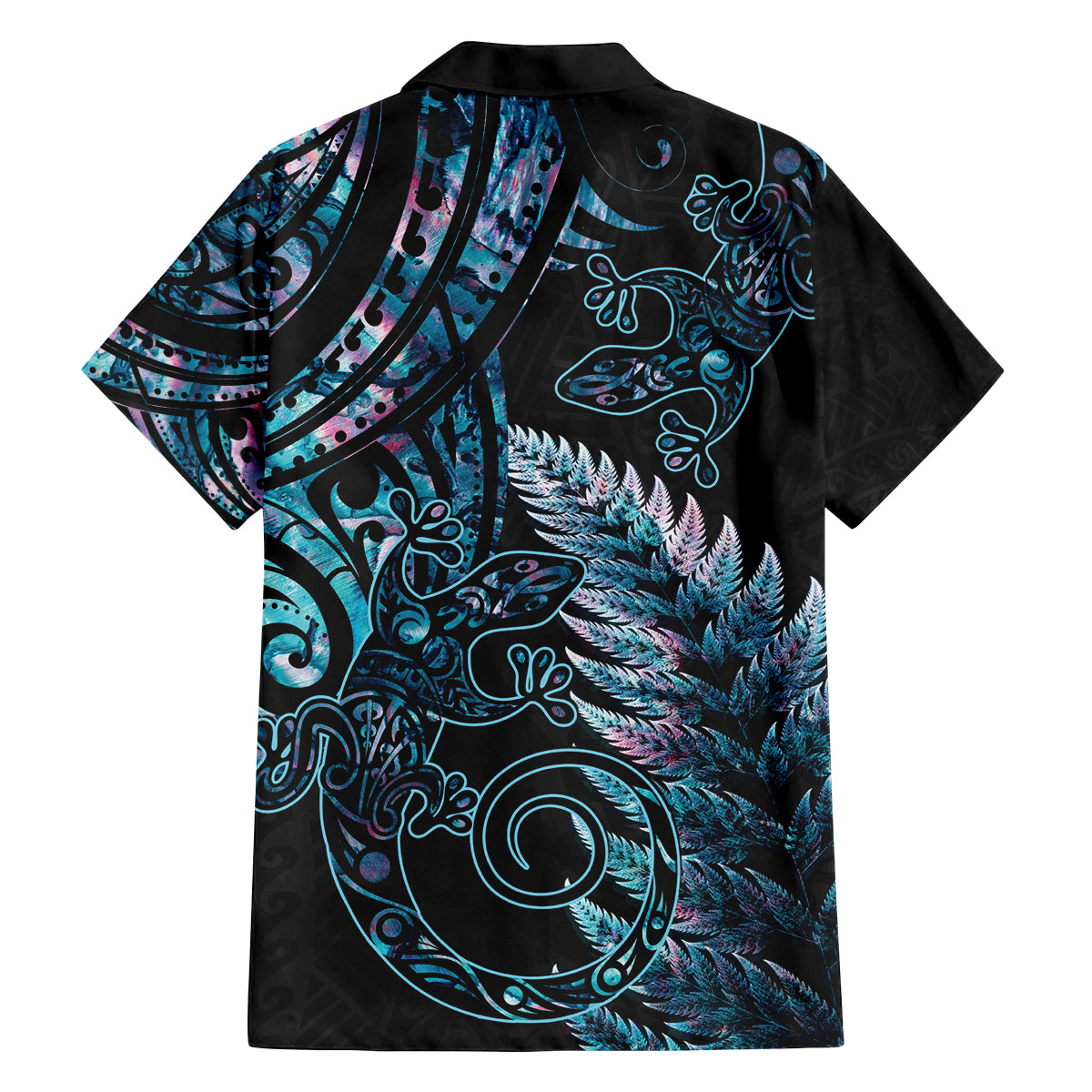 New Zealand Lizard Family Matching Long Sleeve Bodycon Dress and Hawaiian Shirt Silver Fern Aotearoa Maori With Paua Shell LT14 - Polynesian Pride