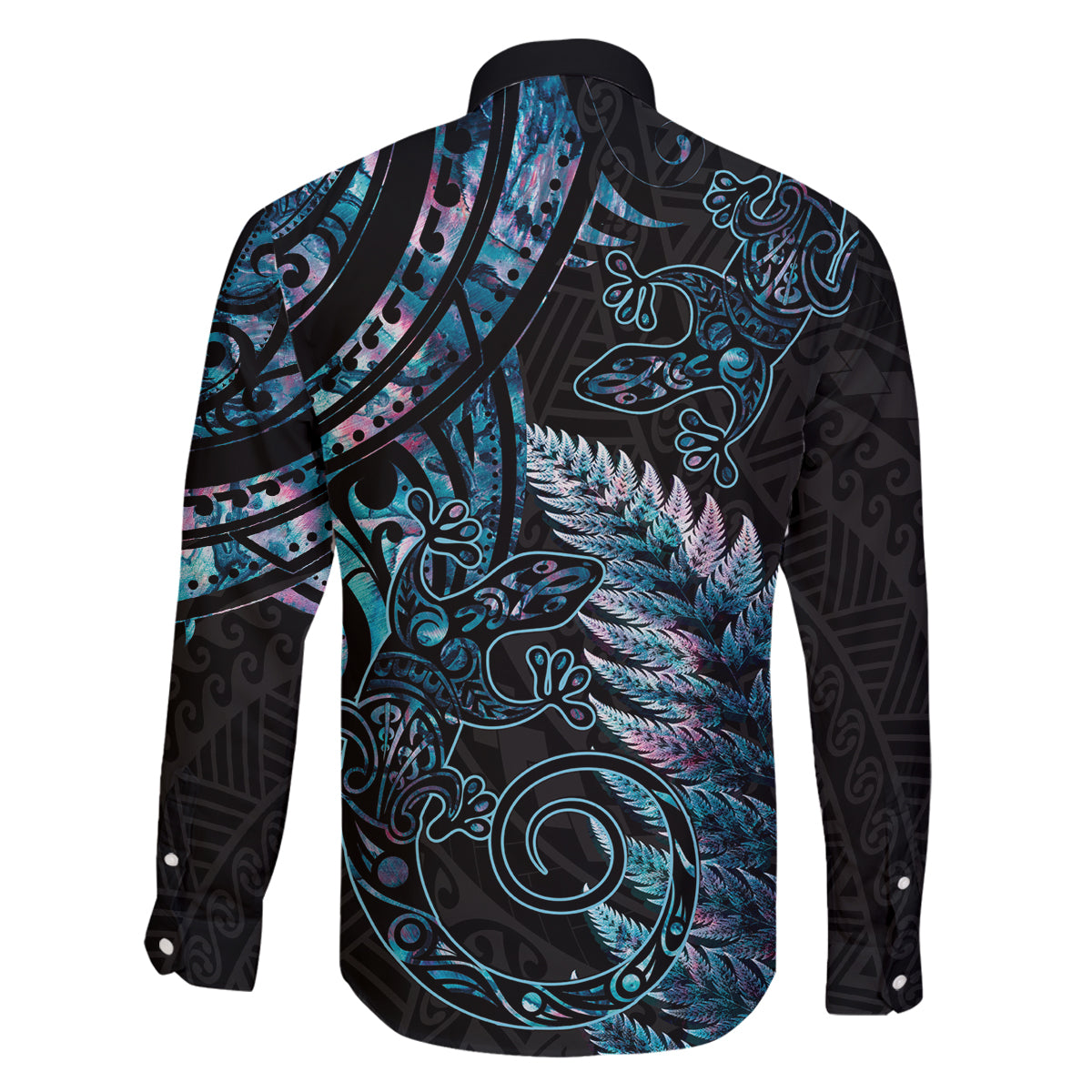 New Zealand Lizard Family Matching Mermaid Dress and Hawaiian Shirt Silver Fern Aotearoa Maori With Paua Shell LT14 - Polynesian Pride