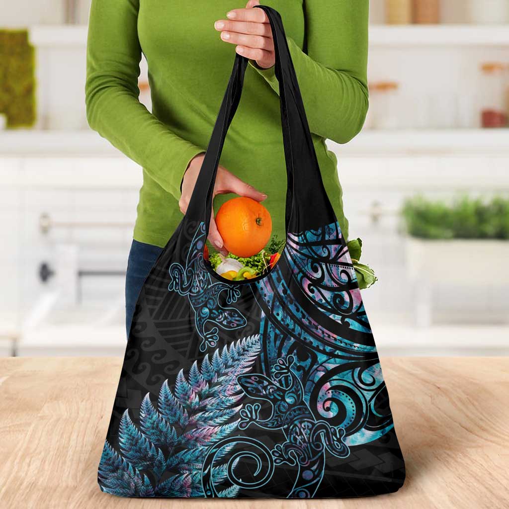 New Zealand Lizard Grocery Bag Silver Fern Aotearoa Maori With Paua Shell