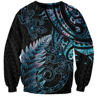 New Zealand Lizard Sweatshirt Silver Fern Aotearoa Maori With Paua Shell LT14 Unisex Turquoise - Polynesian Pride