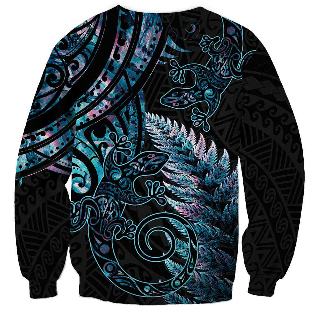 New Zealand Lizard Sweatshirt Silver Fern Aotearoa Maori With Paua Shell LT14 - Polynesian Pride