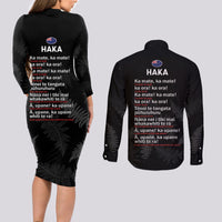 New Zealand Haka Rugby Couples Matching Long Sleeve Bodycon Dress and Long Sleeve Button Shirt 2024 Pacific Go Black Silver Fern LT14 - Polynesian Pride