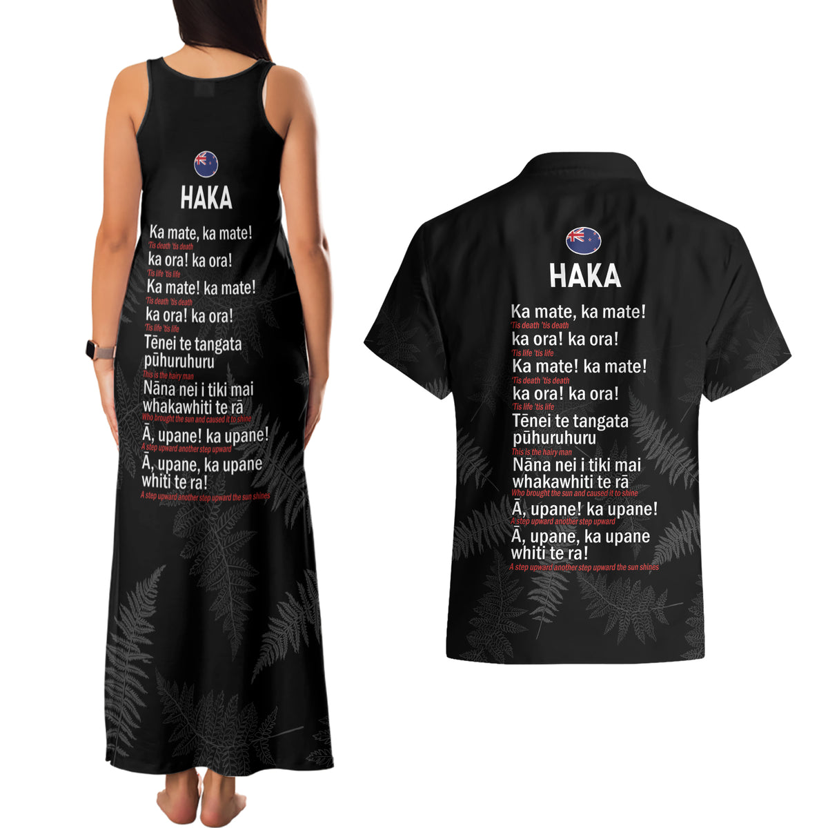New Zealand Haka Rugby Couples Matching Tank Maxi Dress and Hawaiian Shirt 2024 Pacific Go Black Silver Fern LT14 - Polynesian Pride