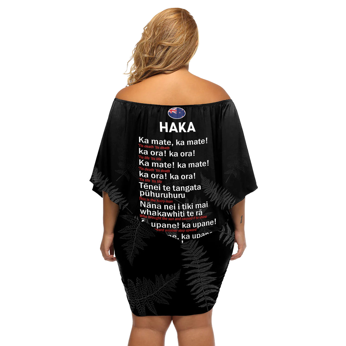 New Zealand Haka Rugby Off Shoulder Short Dress 2024 Pacific Go Black Silver Fern LT14 - Polynesian Pride