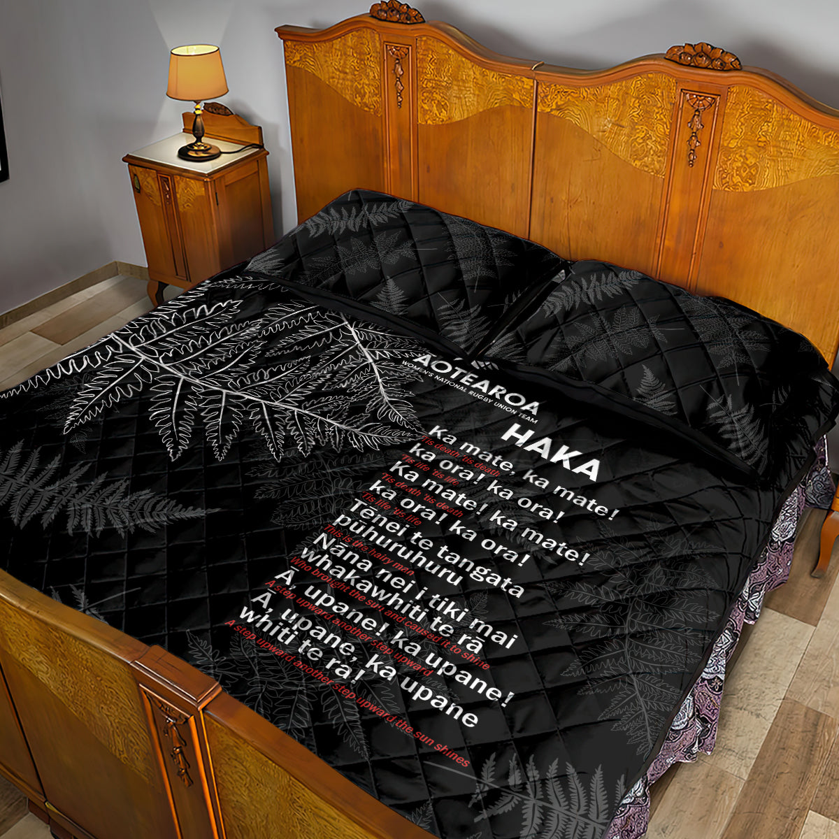 Custom New Zealand Haka Rugby Quilt Bed Set 2024 Pacific Go Black Silver Fern