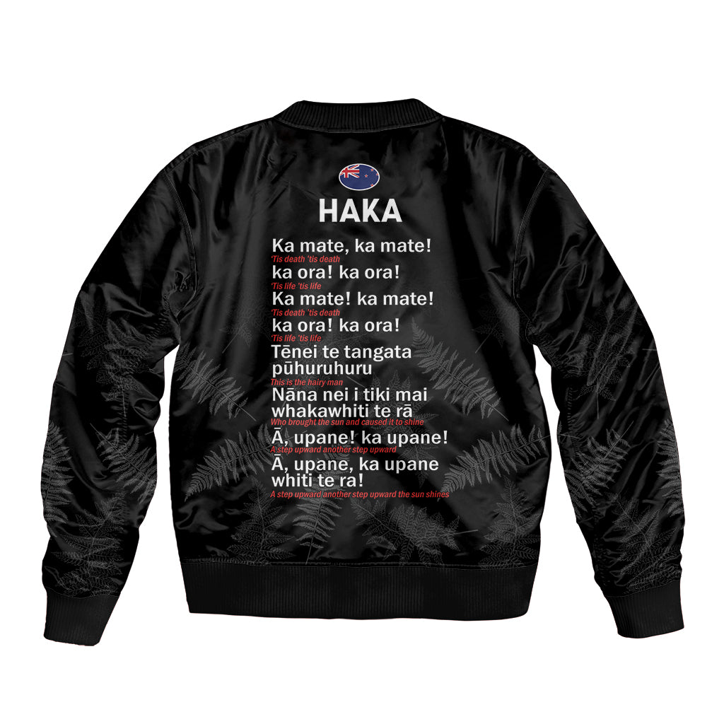 New Zealand Haka Rugby Sleeve Zip Bomber Jacket 2024 Pacific Go Black Silver Fern LT14 - Polynesian Pride