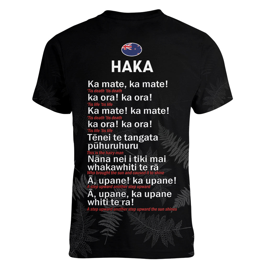 New Zealand Haka Rugby Women V Neck T Shirt 2024 Pacific Go Black Silver Fern LT14 - Polynesian Pride