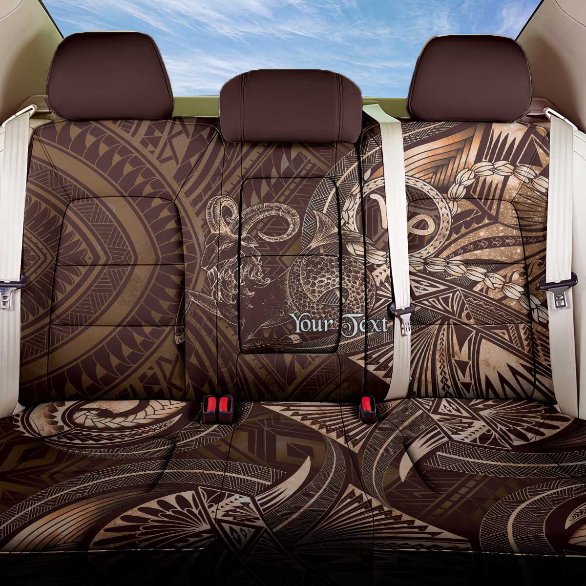 Personalised Polynesia Zodiac Capricorn Back Car Seat Cover Galaxy Polynesian Pattern Chest Tattoo Style LT14 One Size Brown - Polynesian Pride