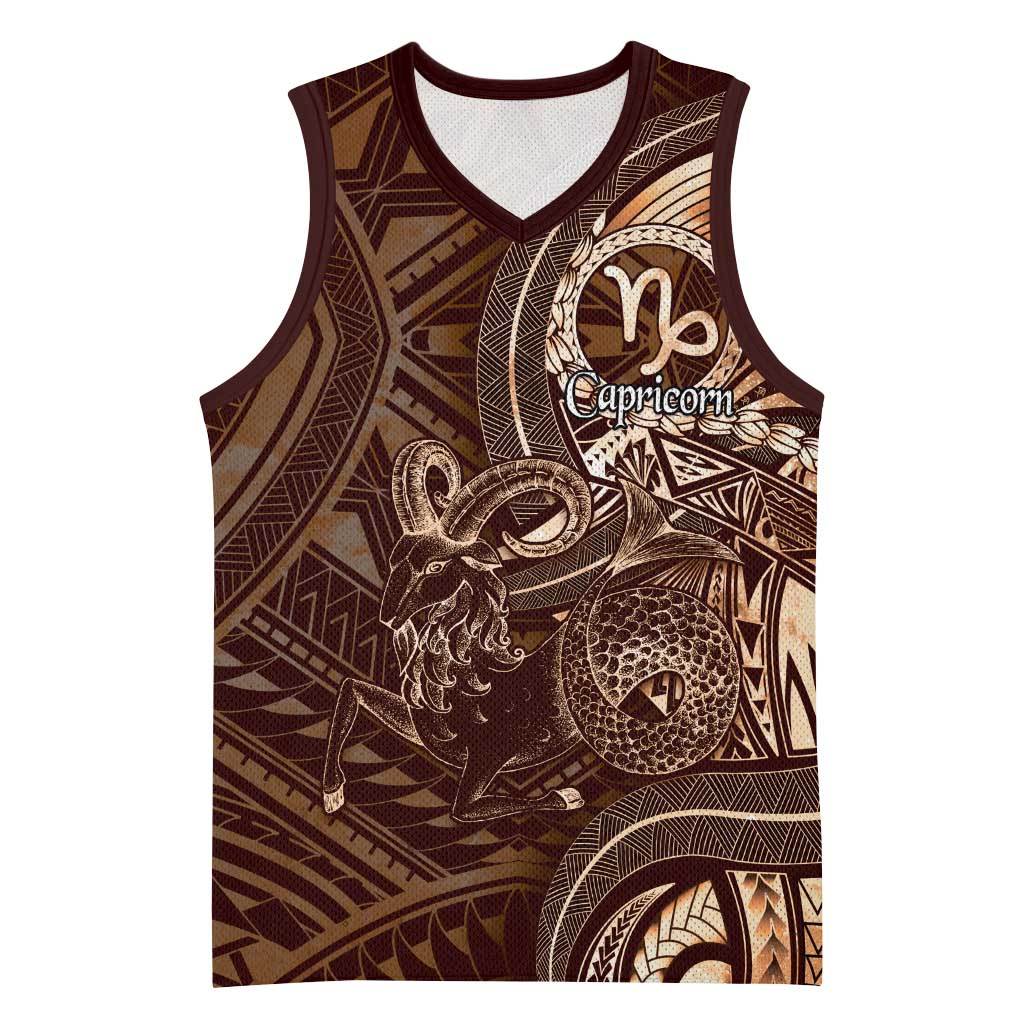 Personalised Polynesia Zodiac Capricorn Basketball Jersey Galaxy Polynesian Pattern Chest Tattoo Style