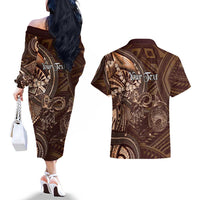 Personalised Polynesia Zodiac Capricorn Couples Matching Off The Shoulder Long Sleeve Dress and Hawaiian Shirt Galaxy Polynesian Pattern Chest Tattoo Style LT14 - Polynesian Pride