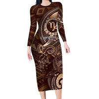 Personalised Polynesia Zodiac Capricorn Family Matching Long Sleeve Bodycon Dress and Hawaiian Shirt Galaxy Polynesian Pattern Chest Tattoo Style