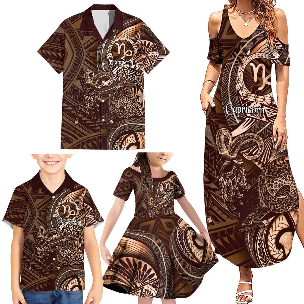 Personalised Polynesia Zodiac Capricorn Family Matching Summer Maxi Dress and Hawaiian Shirt Galaxy Polynesian Pattern Chest Tattoo Style LT14 - Polynesian Pride