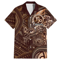 Personalised Polynesia Zodiac Capricorn Family Matching Summer Maxi Dress and Hawaiian Shirt Galaxy Polynesian Pattern Chest Tattoo Style LT14 Dad's Shirt - Short Sleeve Brown - Polynesian Pride