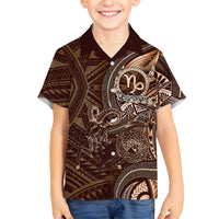 Personalised Polynesia Zodiac Capricorn Family Matching Summer Maxi Dress and Hawaiian Shirt Galaxy Polynesian Pattern Chest Tattoo Style LT14 Son's Shirt Brown - Polynesian Pride