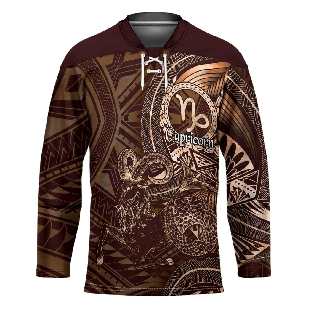 Personalised Polynesia Zodiac Capricorn Hockey Jersey Galaxy Polynesian Pattern Chest Tattoo Style