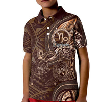 Personalised Polynesia Zodiac Capricorn Kid Polo Shirt Galaxy Polynesian Pattern Chest Tattoo Style LT14 Kid Brown - Polynesian Pride