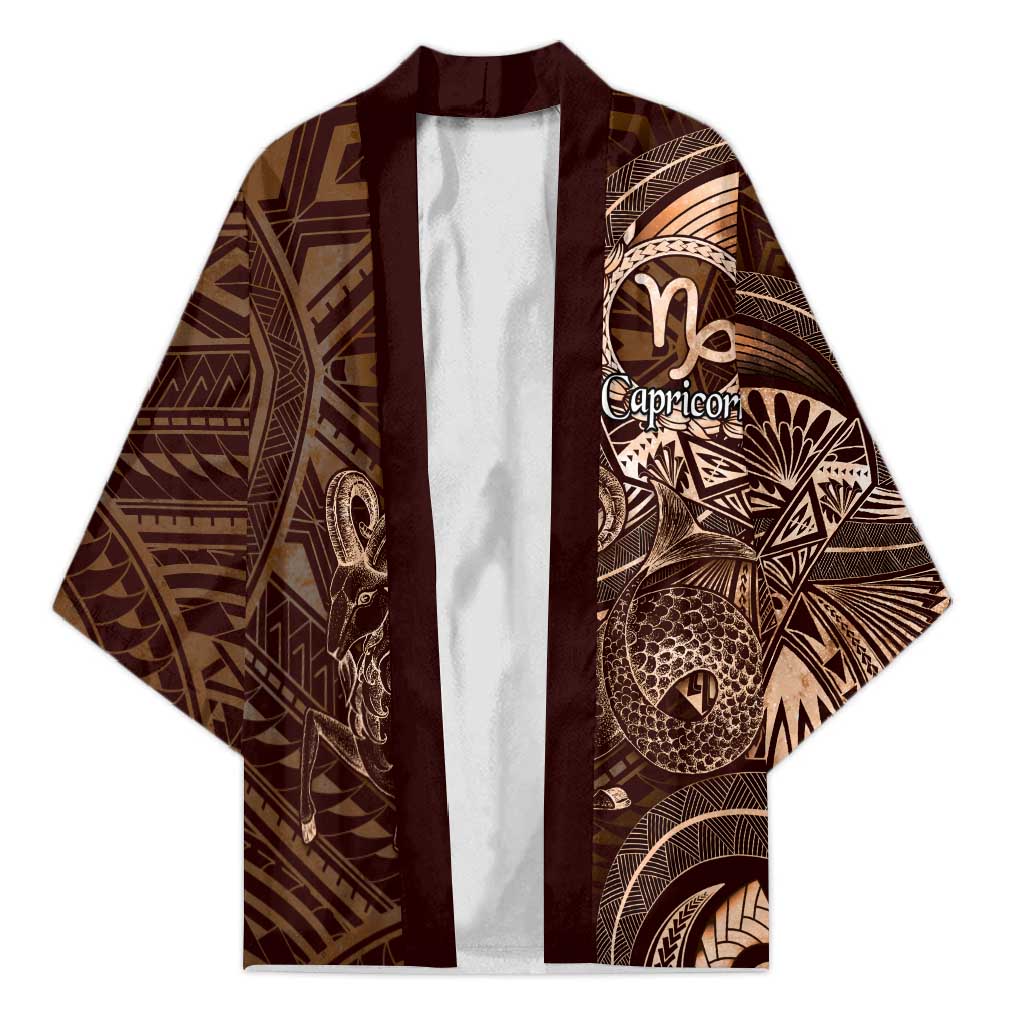 Personalised Polynesia Zodiac Capricorn Kimono Galaxy Polynesian Pattern Chest Tattoo Style LT14 Unisex Brown - Polynesian Pride