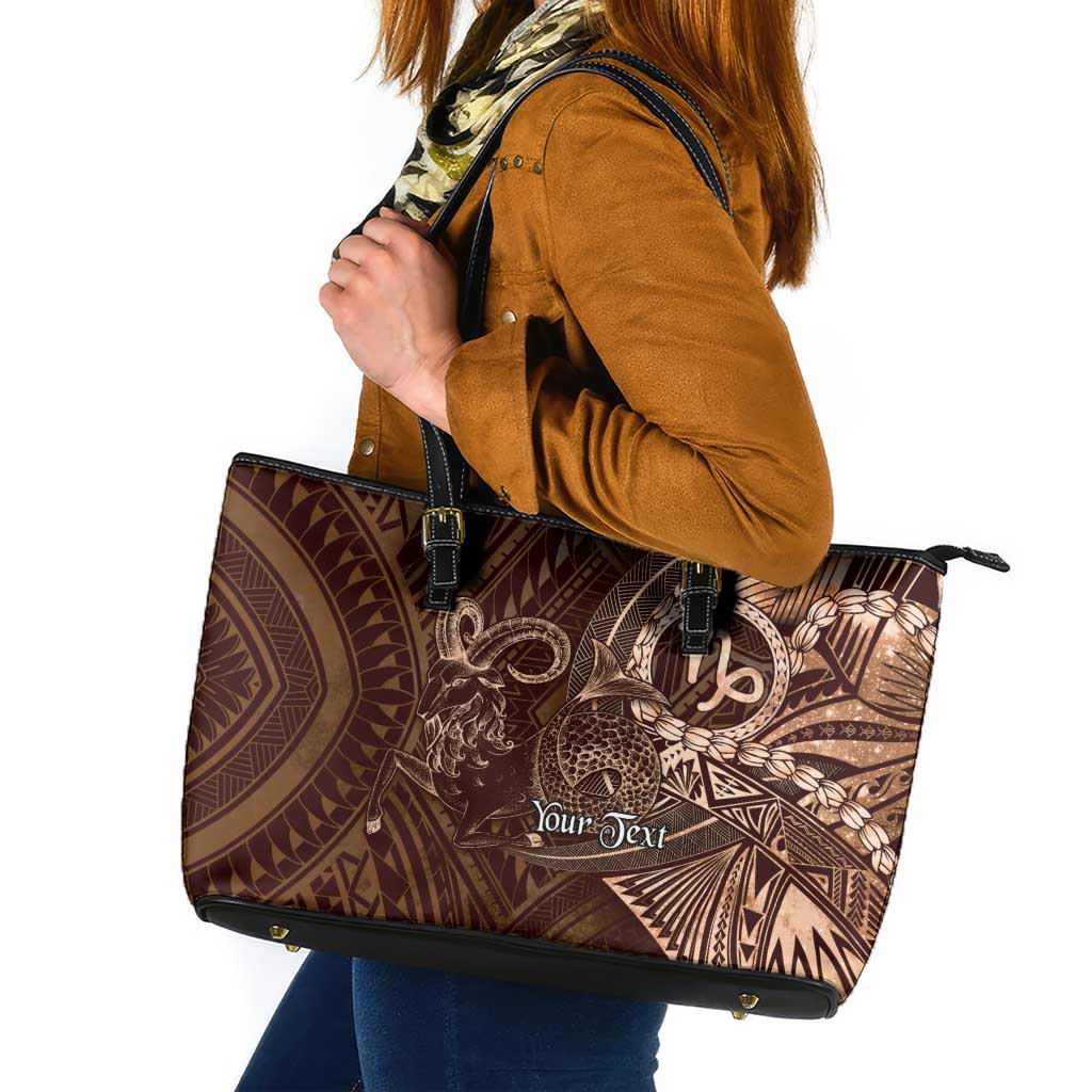 Personalised Polynesia Zodiac Capricorn Leather Tote Bag Galaxy Polynesian Pattern Chest Tattoo Style