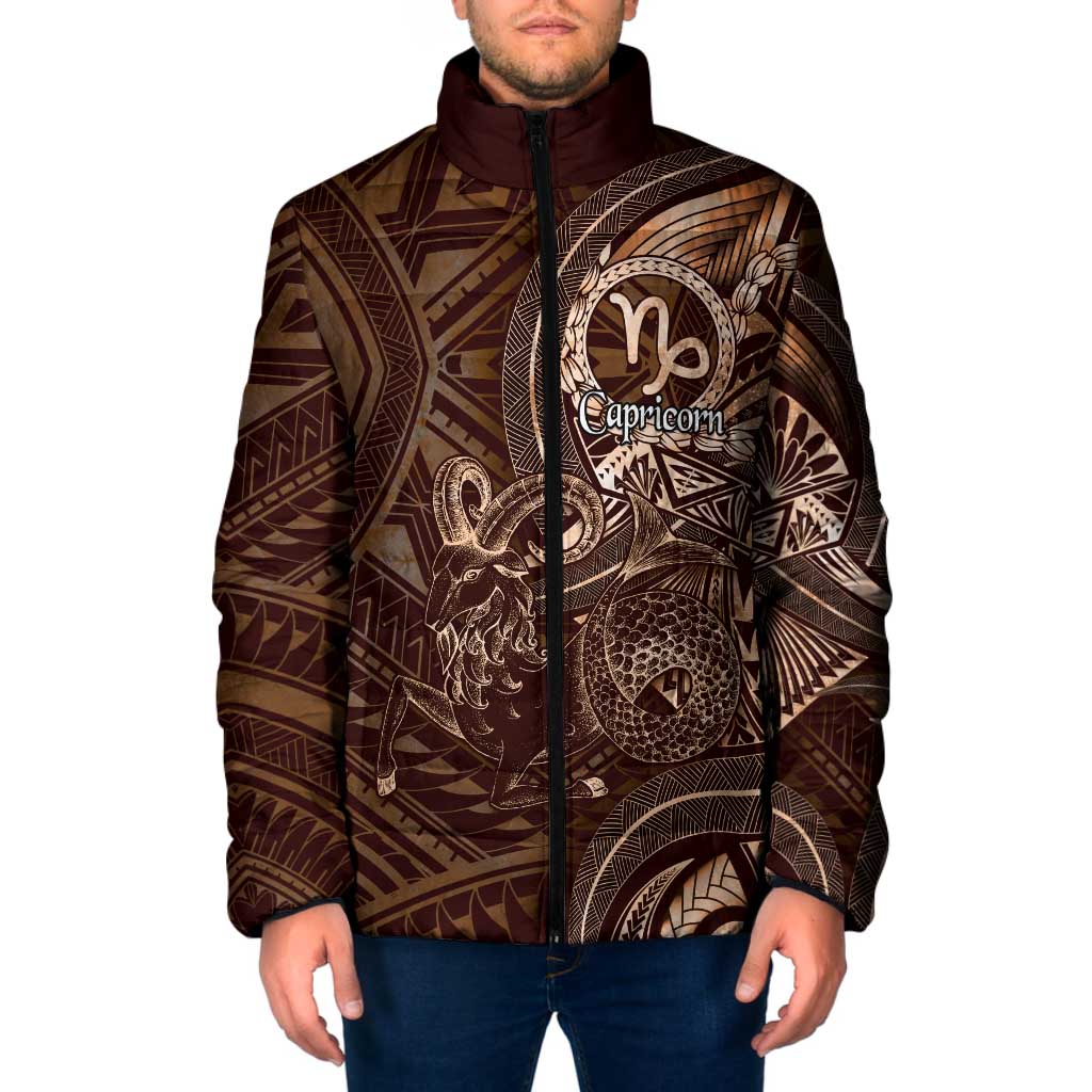 Personalised Polynesia Zodiac Capricorn Padded Jacket Galaxy Polynesian Pattern Chest Tattoo Style