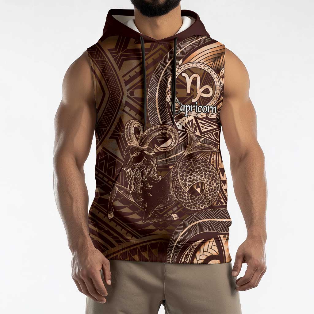 Personalised Polynesia Zodiac Capricorn Sleeveless Hoodie Galaxy Polynesian Pattern Chest Tattoo Style LT14 - Polynesian Pride