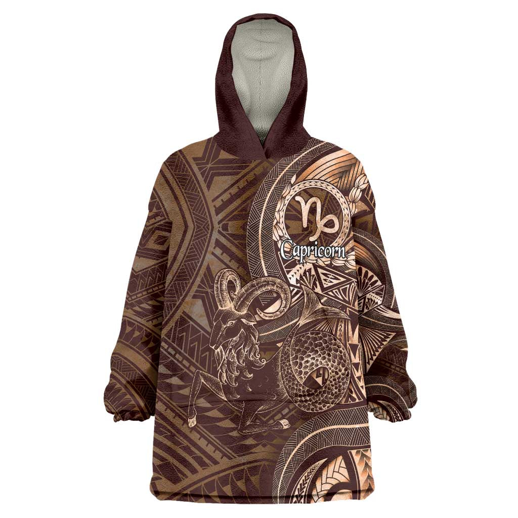 Personalised Polynesia Zodiac Capricorn Wearable Blanket Hoodie Galaxy Polynesian Pattern Chest Tattoo Style